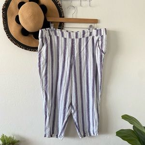 🌿 Dip Linen Blend Stripe Cropped Capri Pants Coastal Beach Pants  🌿